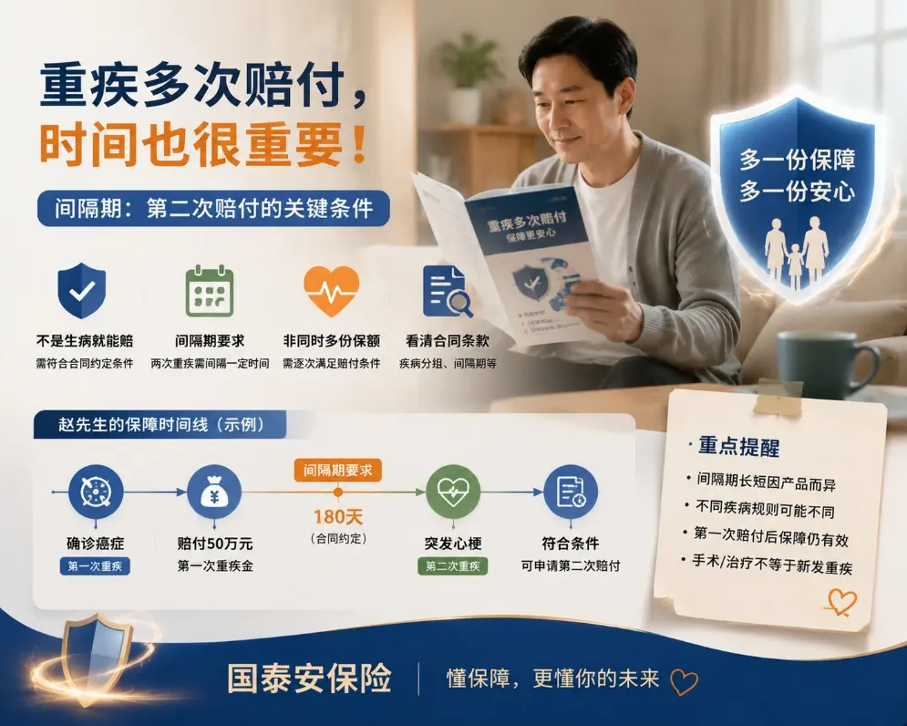 第一次重疾已经赔过50万,4个月后突发心梗,“多次赔付”为什么还要看时间?(图1) 第一次重疾已经赔过50万,4个月后突发心梗,“多次赔付”为什么还要看时间?(图1)