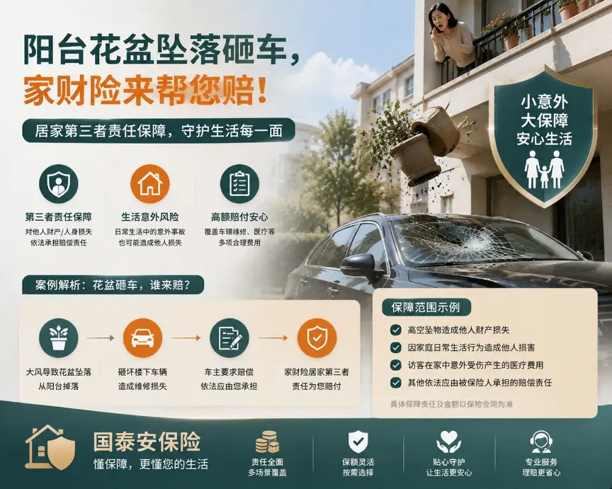 阳台花盆被大风吹落,砸坏楼下30万元轿车,家财险能帮房主赔吗?(图1) 阳台花盆被大风吹落,砸坏楼下30万元轿车,家财险能帮房主赔吗?(图1)